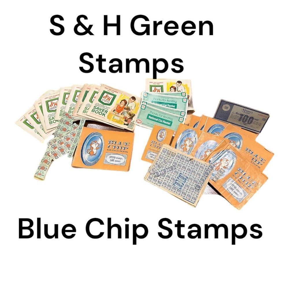 S & H stamps , vintage full books & empty Blue Chip stamps
